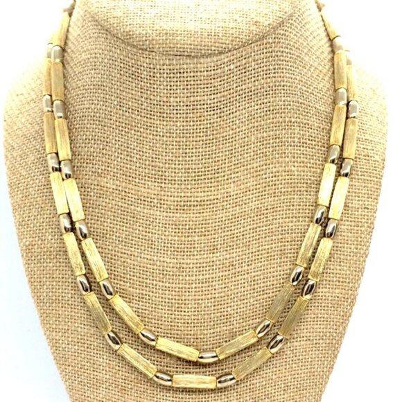 VINTAGE MID CENTURY MODERN MCM BRUSHED GOLD TONE DOUBLE STRAND NECKLACE - Picture 1 of 12